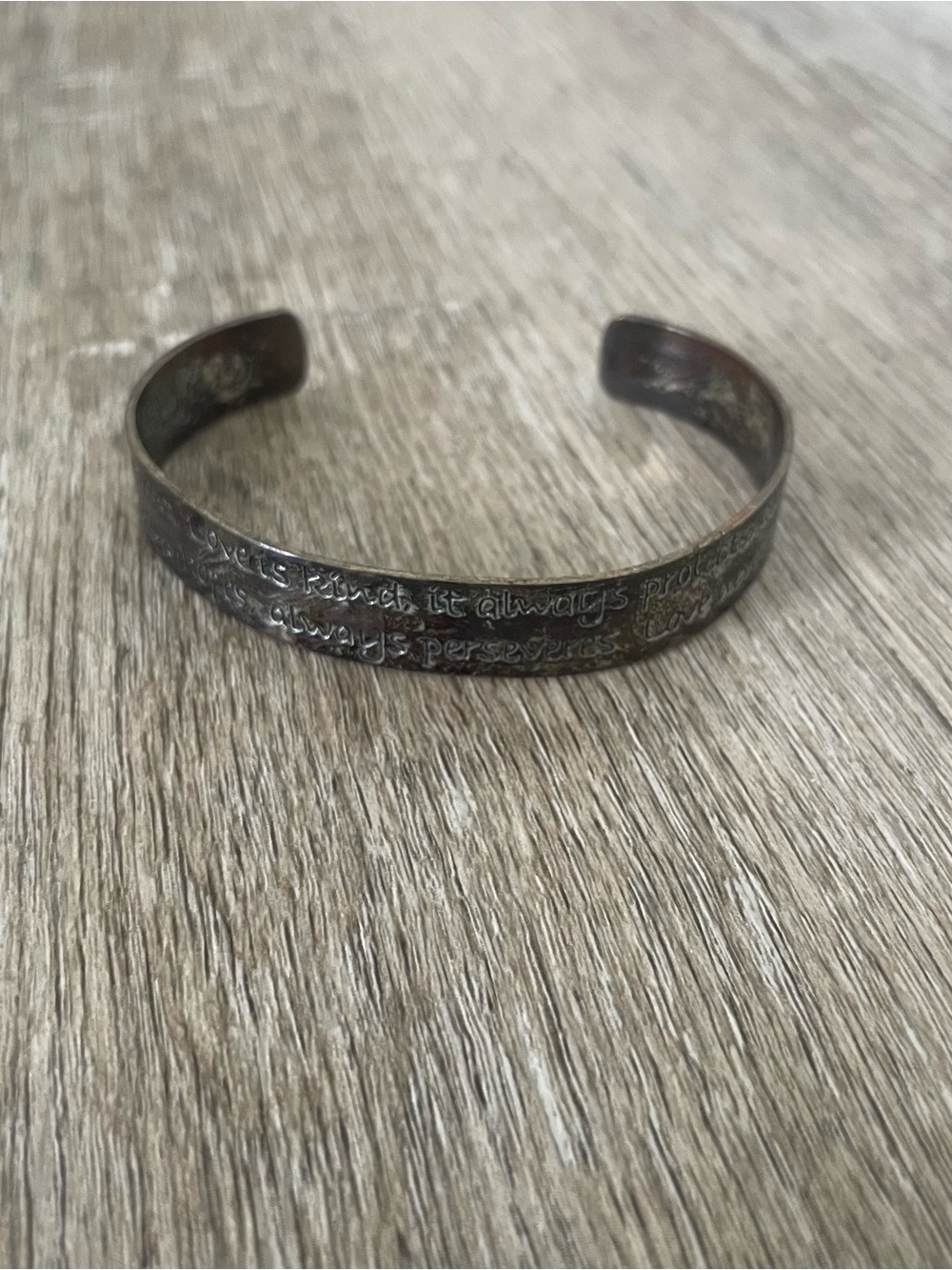 Inspirational “Love Is Patient” Cuff Bracelet – Antique Silver Tone Engraved